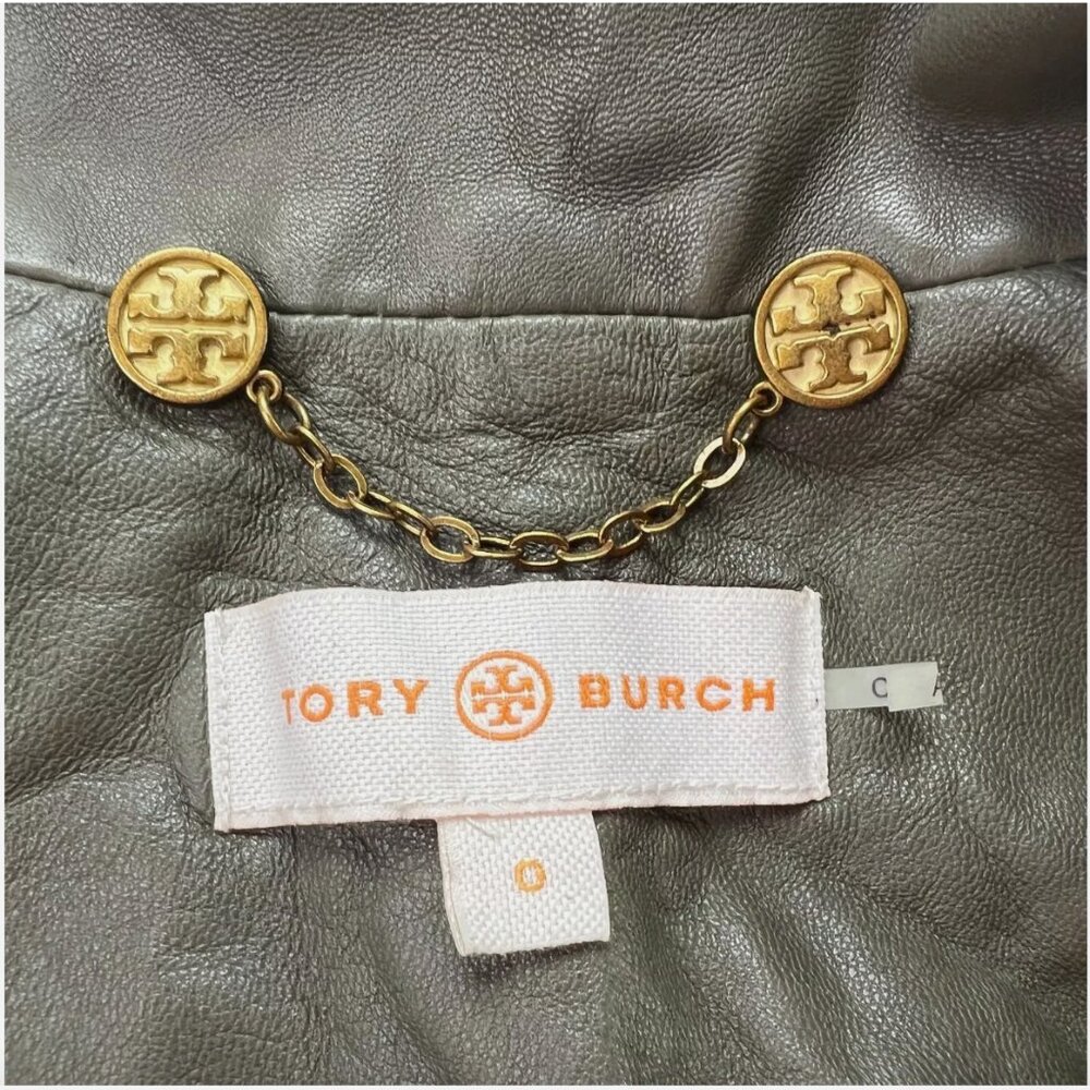 Tory Burch Sergeant Pepper Olive Green BUTTER SOFT Leather Military Jacket - Picture 5 of 16